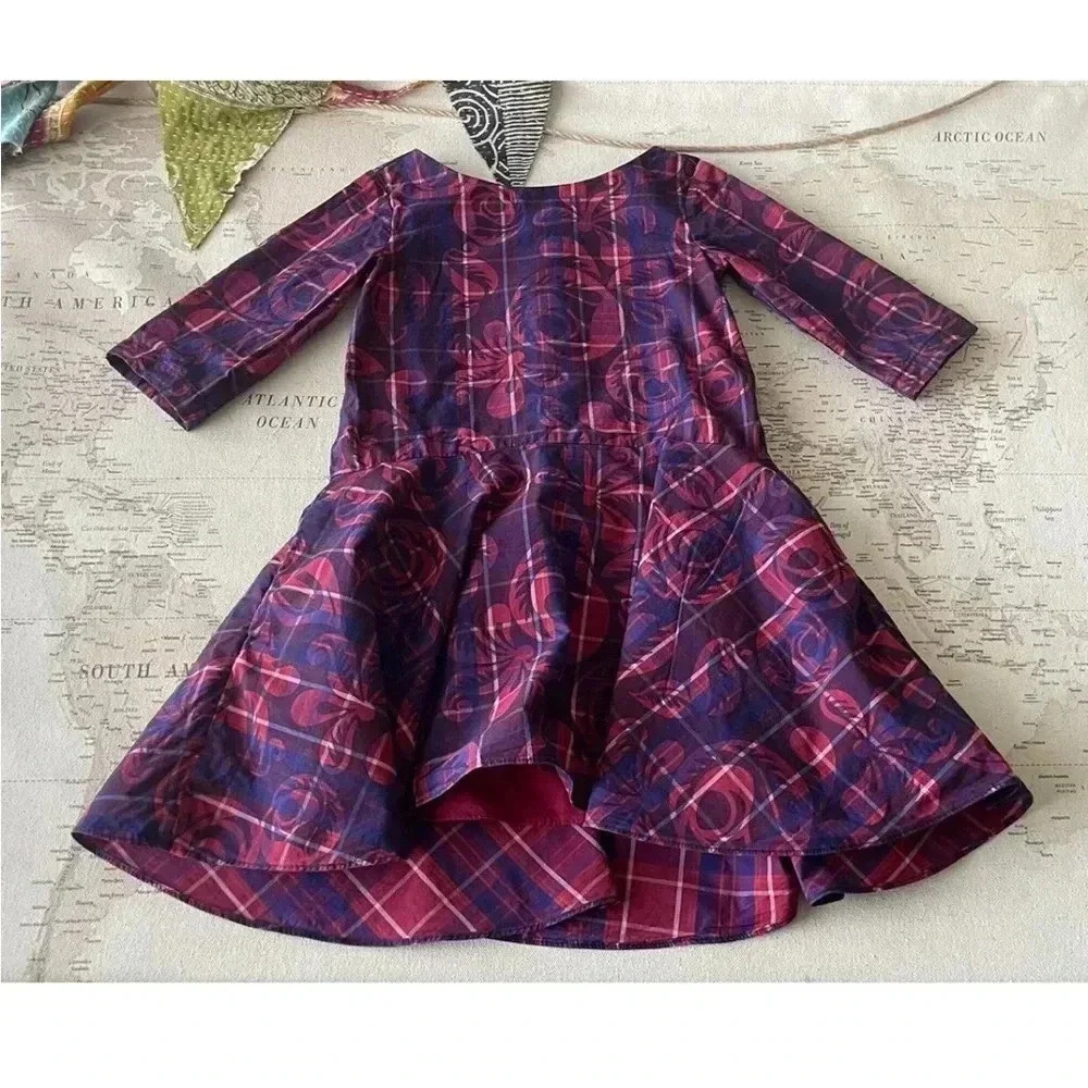 Tea Collection 5 Plaid Floral High Low Dress
